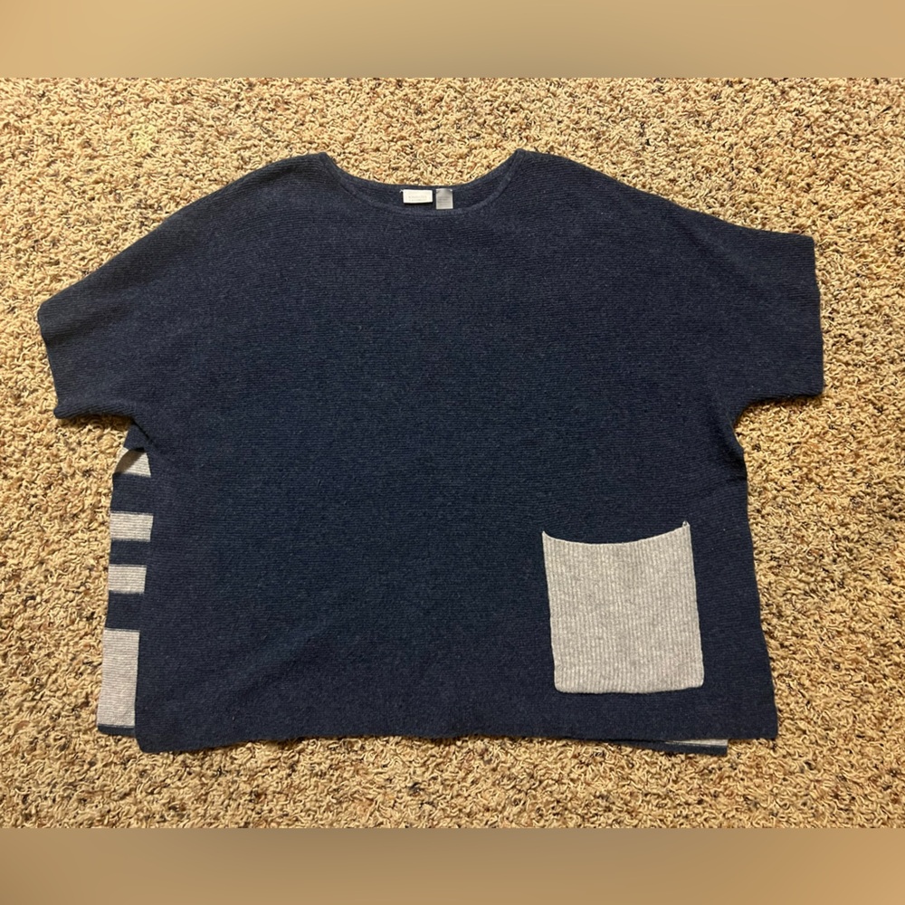 Kinross Cashmere navy and cream poncho